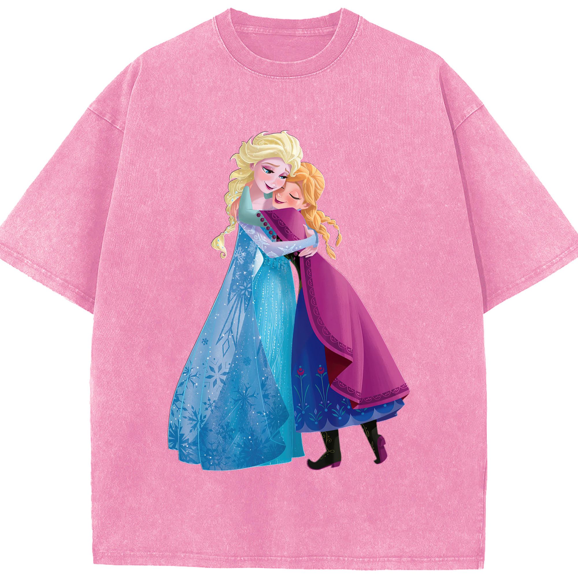 （画像用） アナと雪の女王 アンナ エルサ Frozen Anna Elsa 綿100% ヴィンテージ風 半袖Tシャツ（フロントプリント）